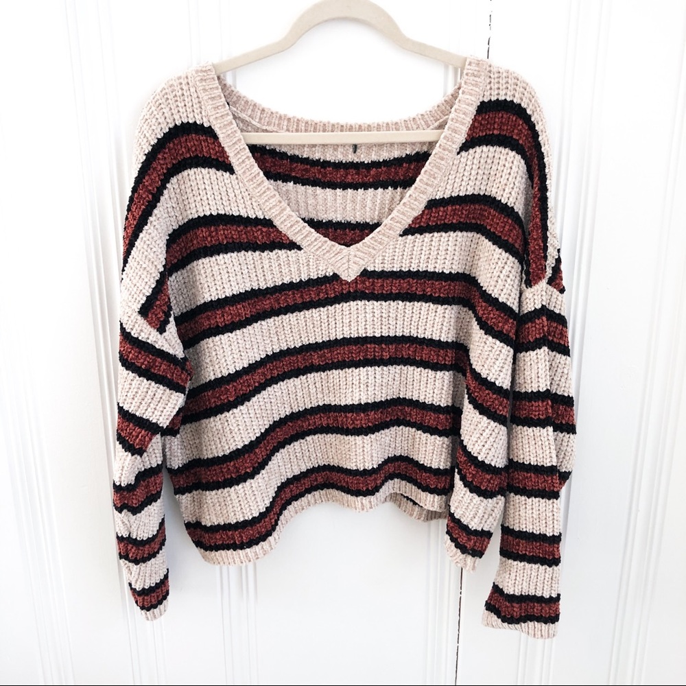 Vintage Chenille Striped Cropped Sweater